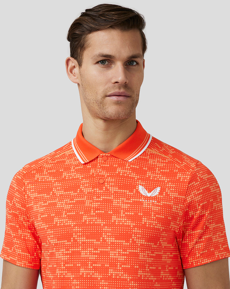 Men’s Golf Printed Tech Polo - Deep Orange