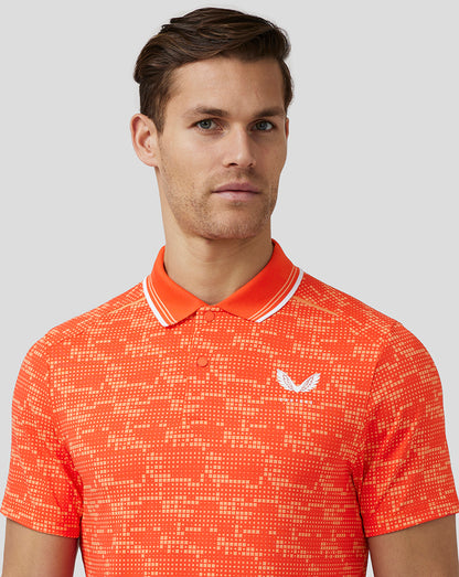 Men’s Golf Printed Tech Polo - Deep Orange