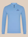 Sky blue Majesticks quarter zip golf top front view with left chest logo