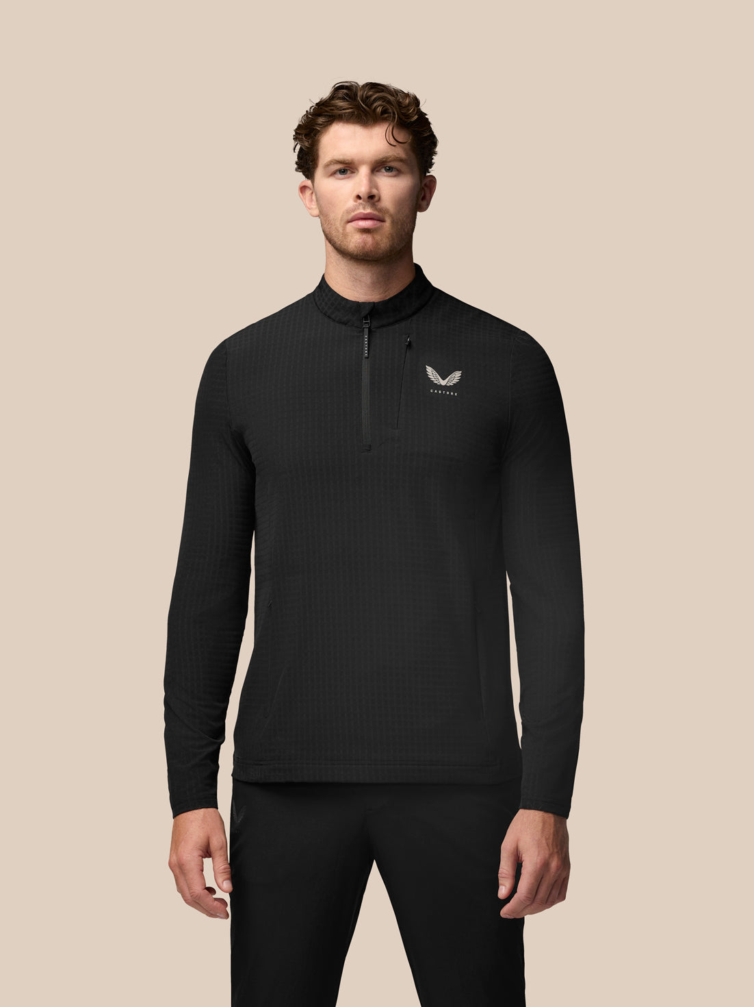 Men’s Golf Long Sleeve Flex Tech Half Zip Top – Black