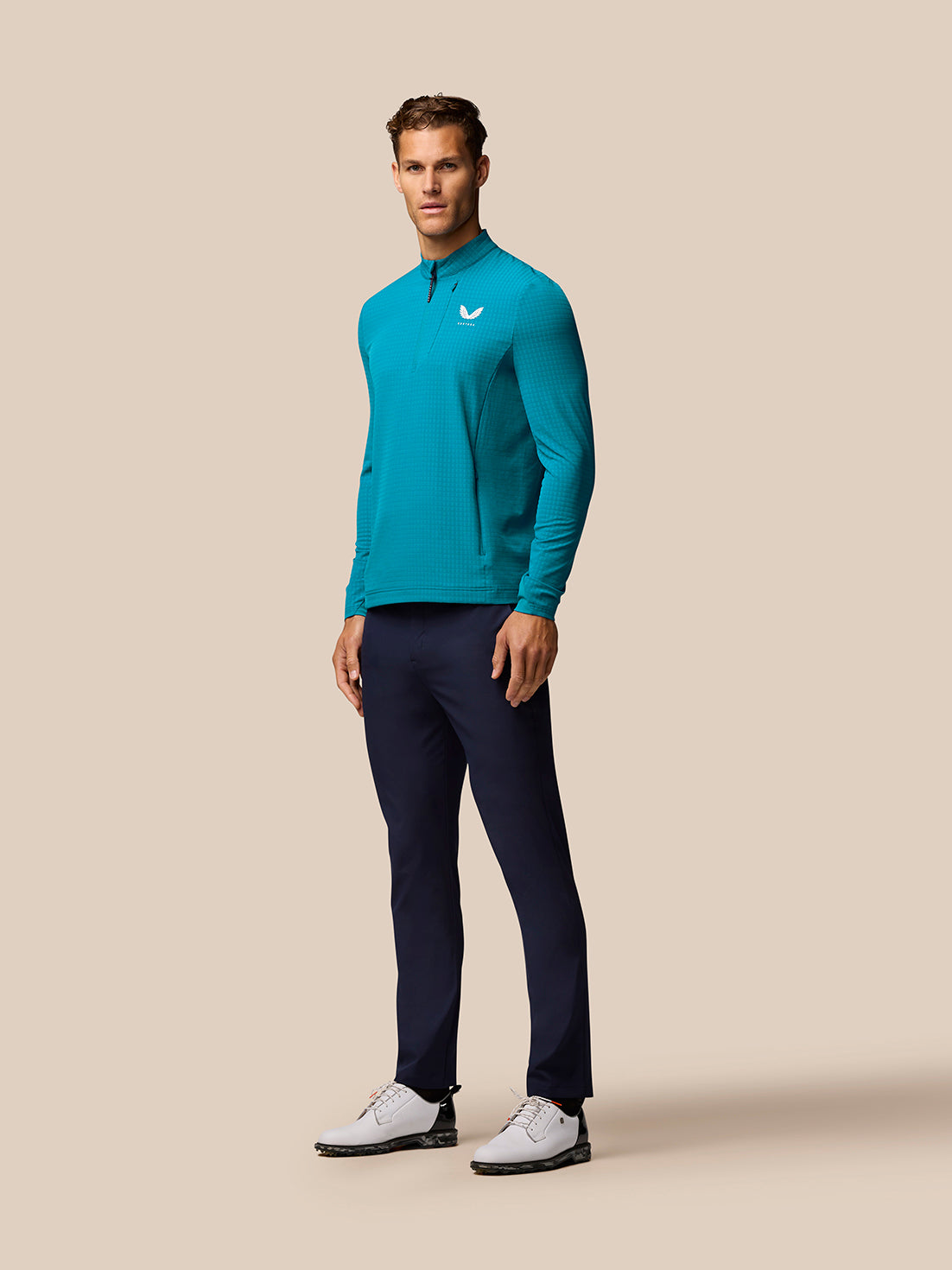 Men’s Golf Long Sleeve Flex Tech Half Zip Top – Dark Aqua