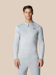Men's light grey Pinnacle LVS quarter zip top with diagonal stripe pattern and Castore logo on left chest