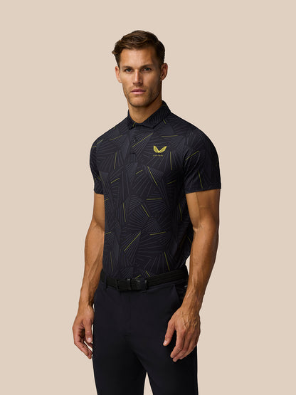Golf Club Swing Printed Polo - Black/Gunmetal/Mustard