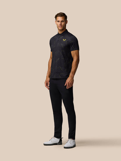 Golf Club Swing Printed Polo - Black/Gunmetal/Mustard