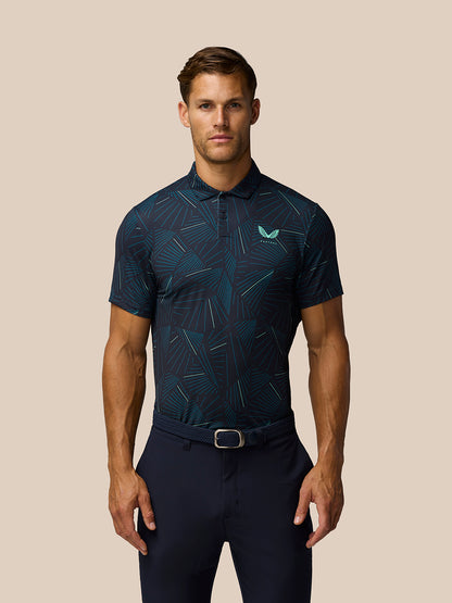 Golf Club Swing Printed Polo - Midnight Navy/Deep Blue/Aqua