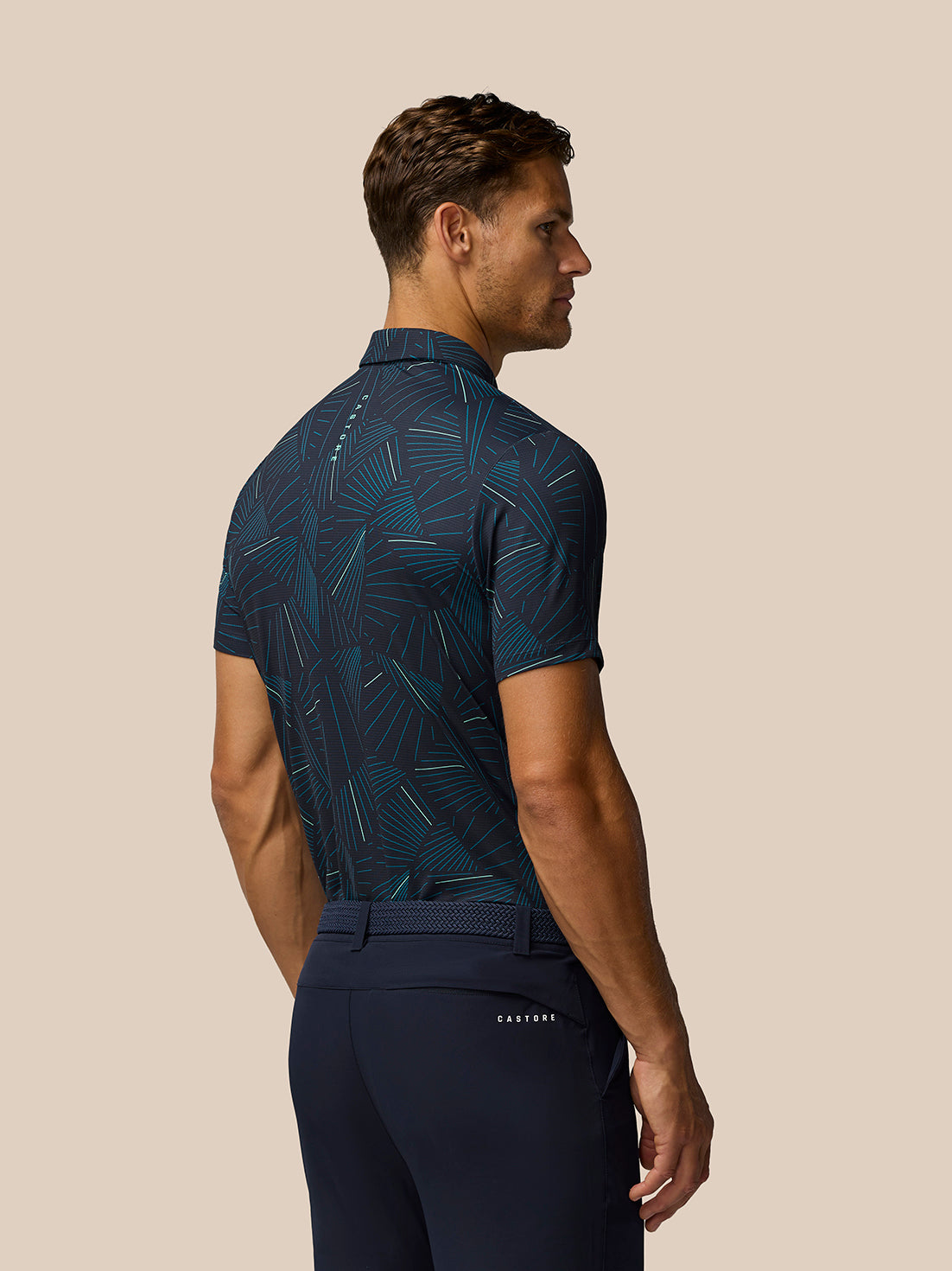 Golf Club Swing Printed Polo - Midnight Navy/Deep Blue/Aqua - Midnight Navy/Deep Blue/Aqua