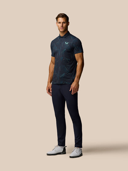 Golf Club Swing Printed Polo - Midnight Navy/Deep Blue/Aqua