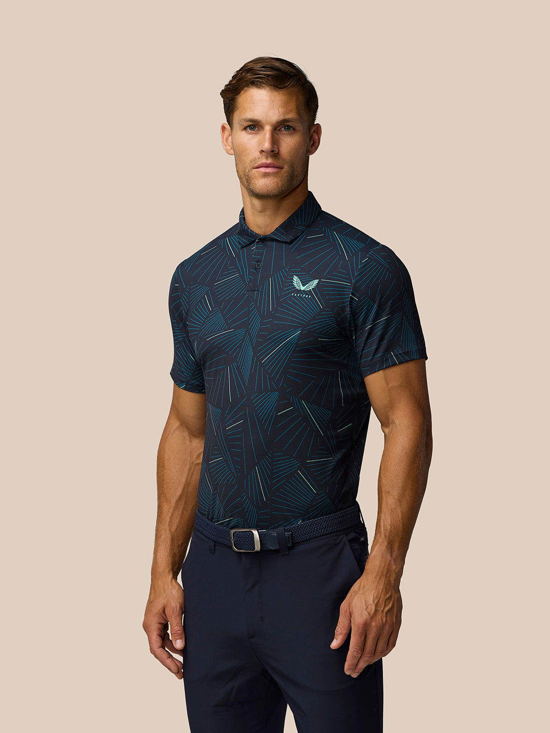 Golf Club Swing Printed Polo - Midnight Navy/Deep Blue/Aqua