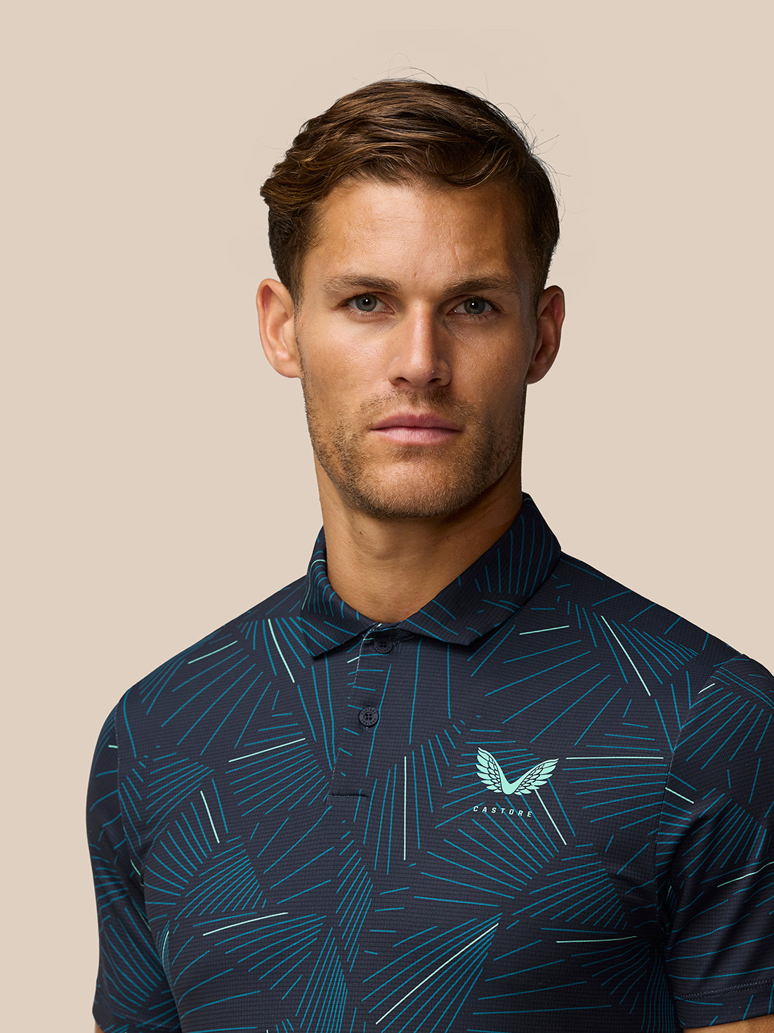 Golf Club Swing Printed Polo - Midnight Navy/Deep Blue/Aqua