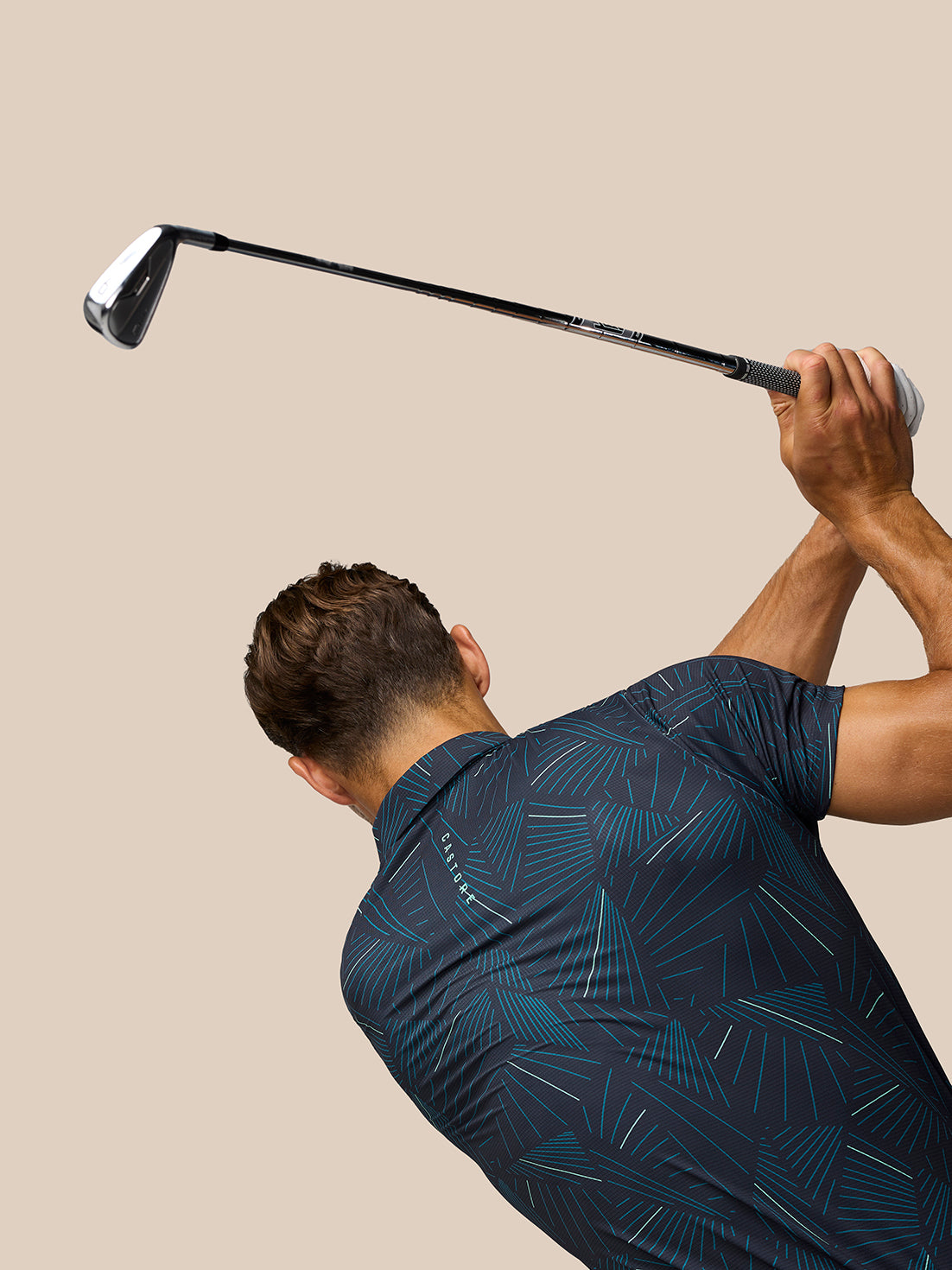 Golf Club Swing Printed Polo - Midnight Navy/Deep Blue/Aqua
