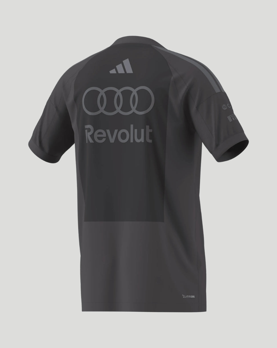 Back view of grey Audi F1 Team men's driver T shirt with Revolut logo and Adidas emblem