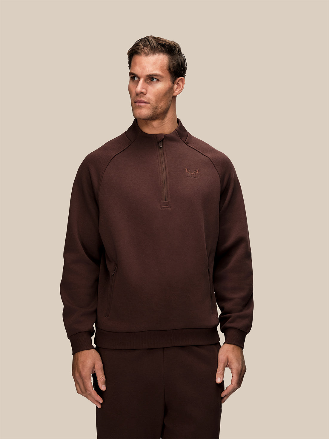 Men's Adapt Cotton Fleece Quarter Zip Sweatshirt - Brown - Brown