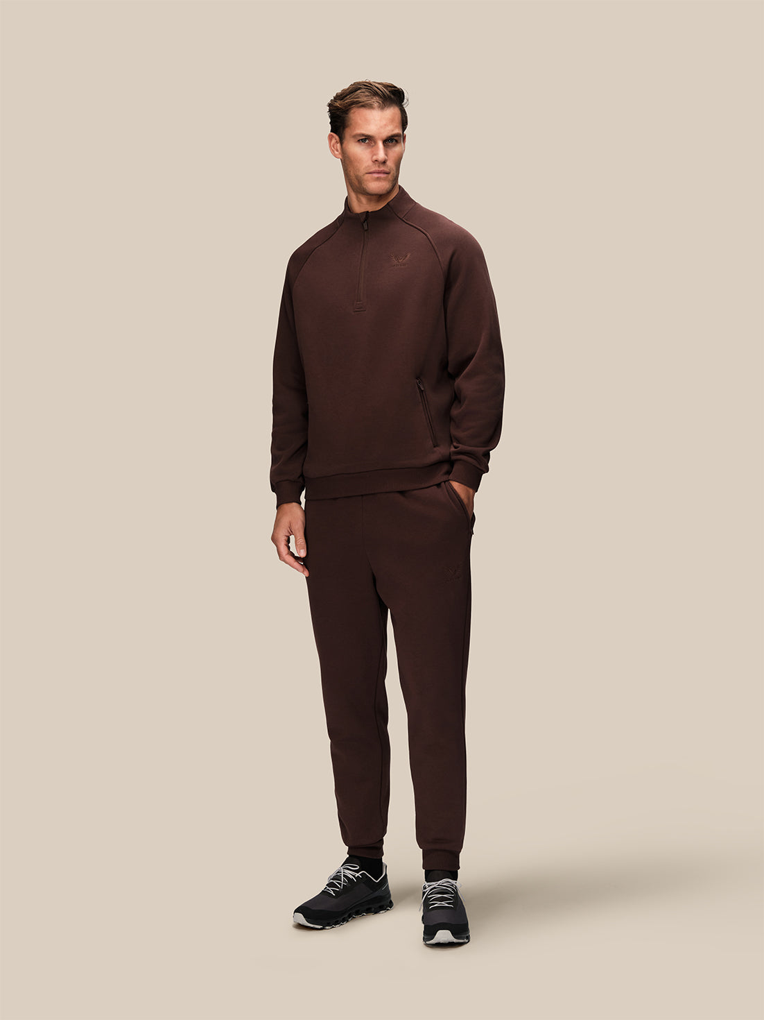 Men's Adapt Cotton Fleece Quarter Zip Sweatshirt - Brown - Brown