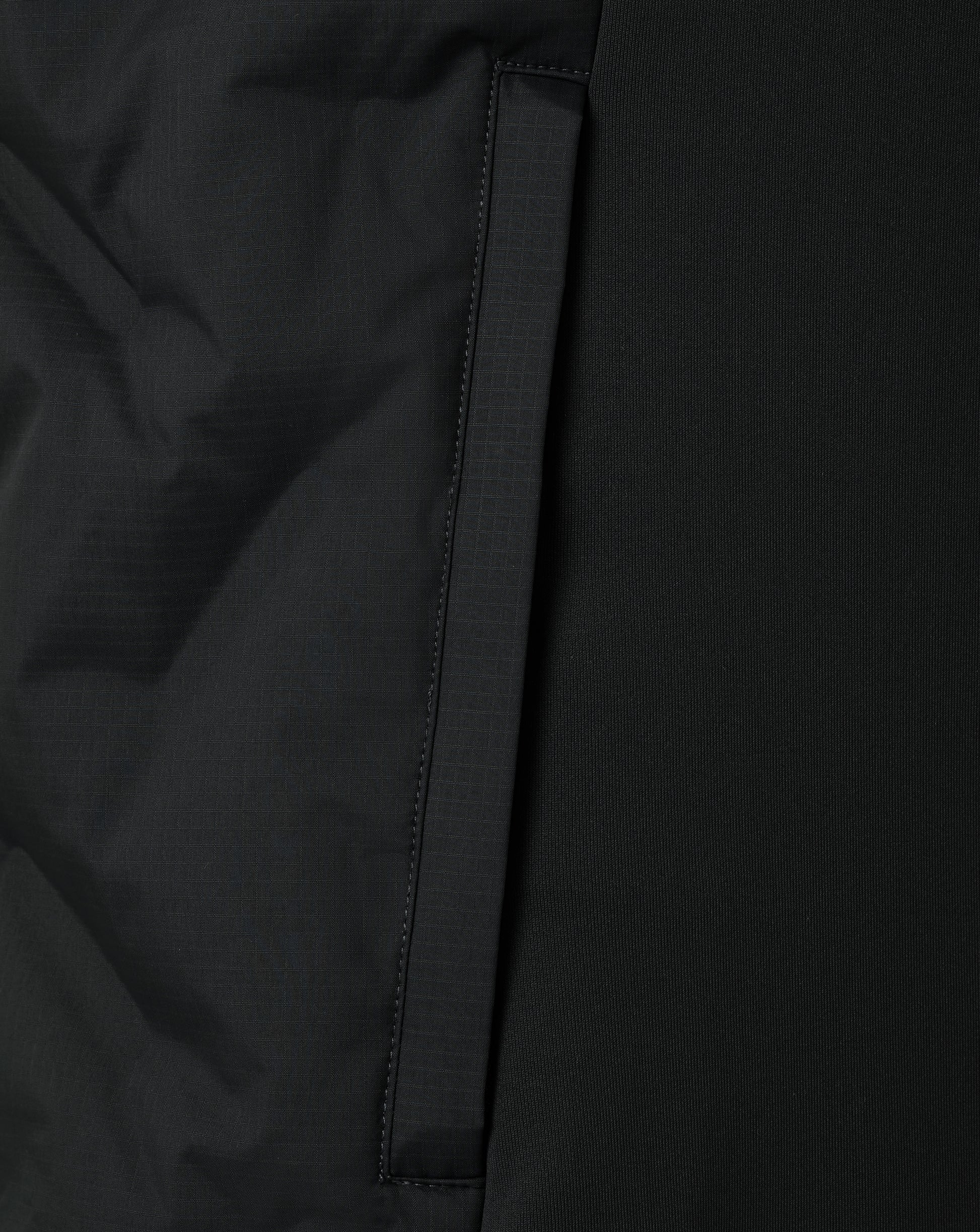 Close-up of a black jacket with a zipper detail