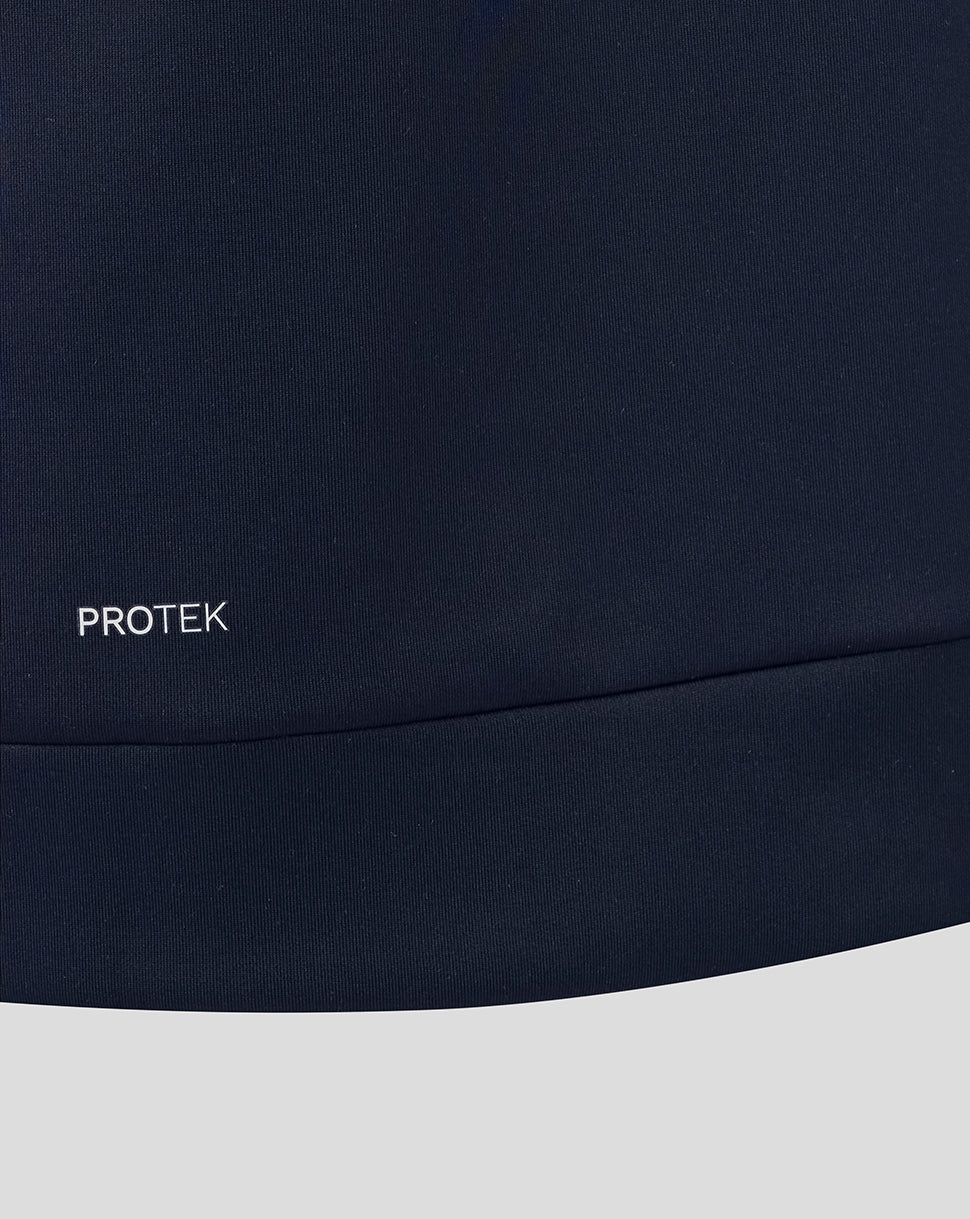 Navy blue fabric with 'PROTEK' branding on a white background