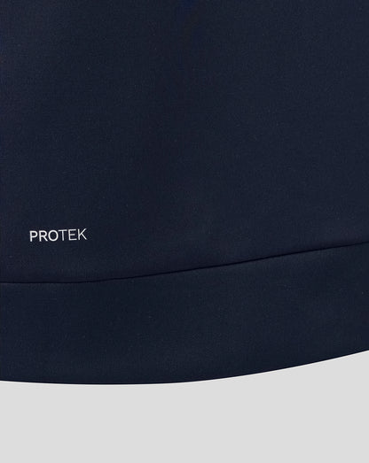 Navy blue fabric with 'PROTEK' branding on a white background