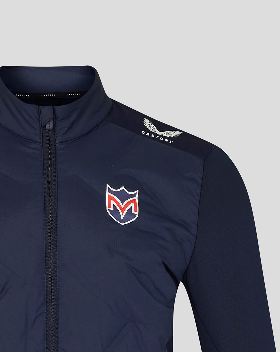 Navy jacket with the Castore logo on the chest against a light gray background