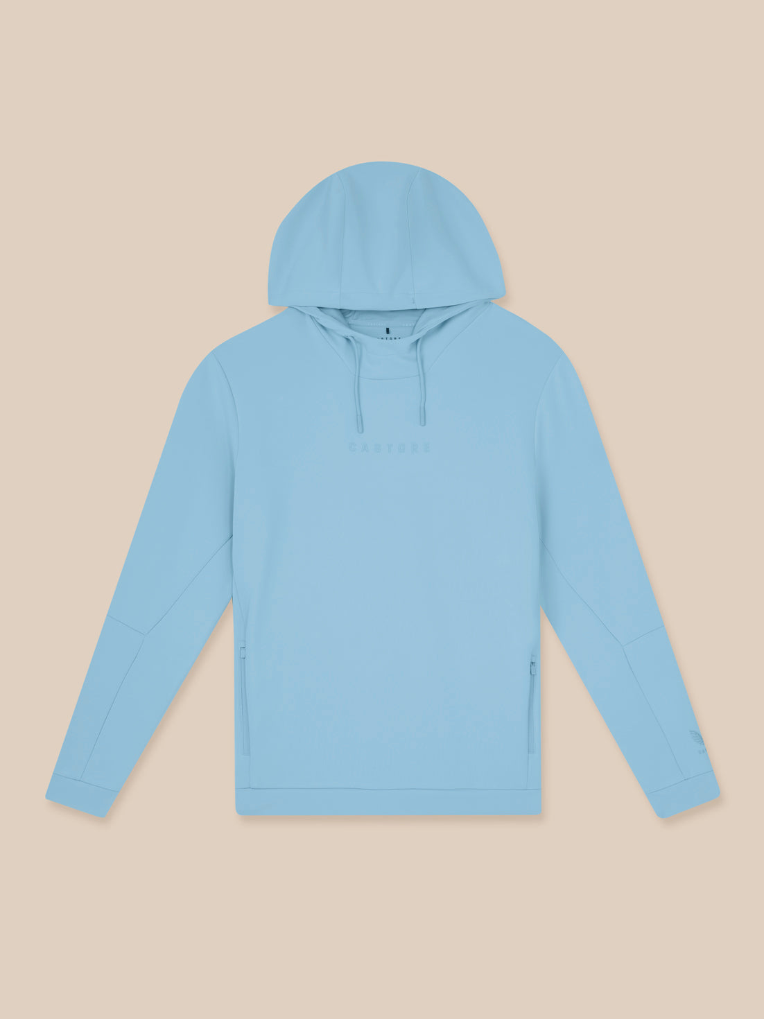 Light blue hoodie on a beige background