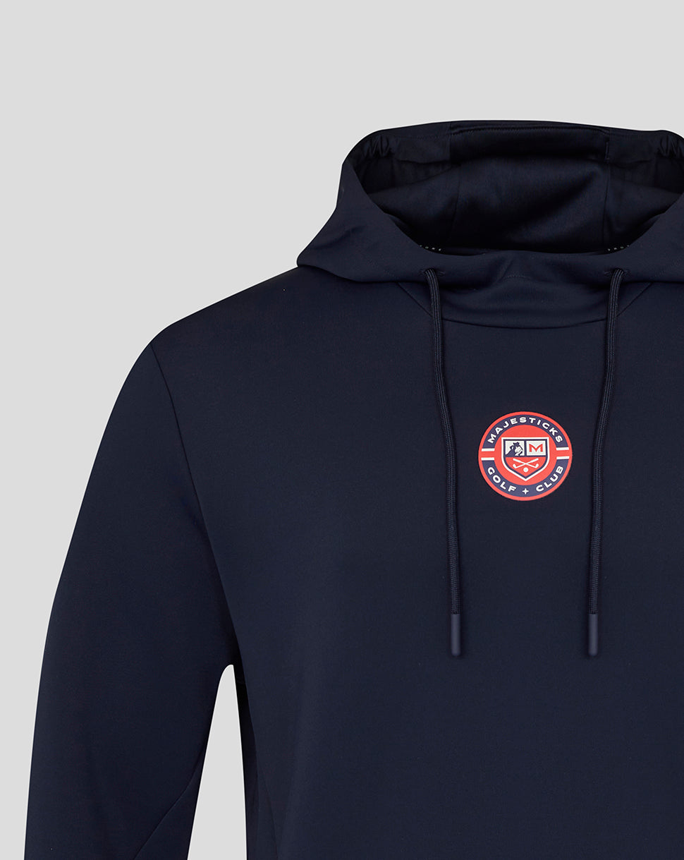 Black hoodie with the Majesticks logo on a light gray background