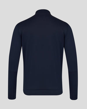 Navy blue half-zip jacket on a light gray background