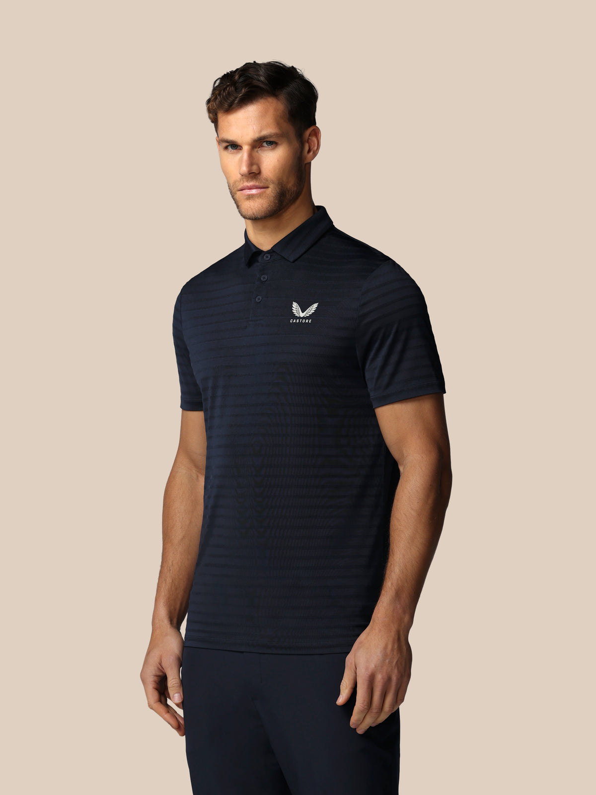 Men’s Golf Pique Stripe Short Sleeve Polo Top - Navy - Navy