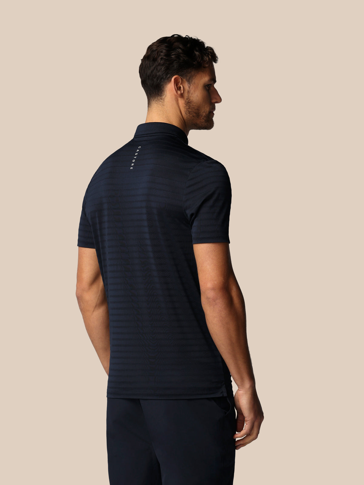 Men’s Golf Pique Stripe Short Sleeve Polo Top - Navy - Navy