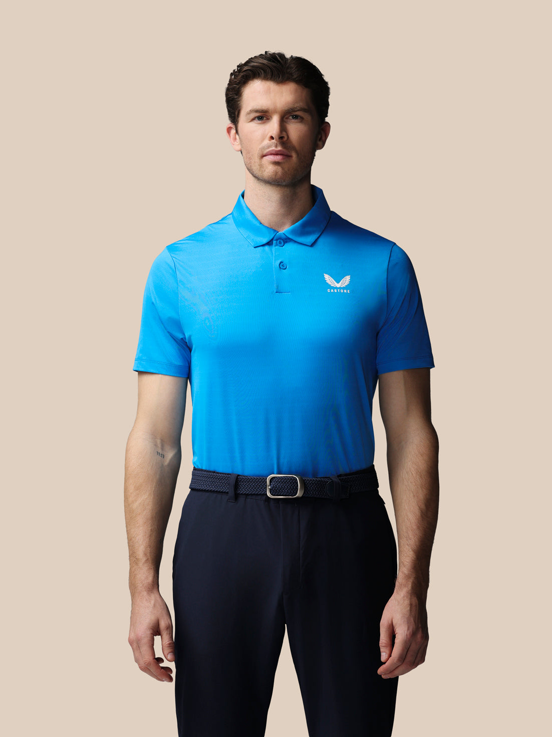 Men’s Golf Striped Short Sleeve Polo Top - Blue - Blue