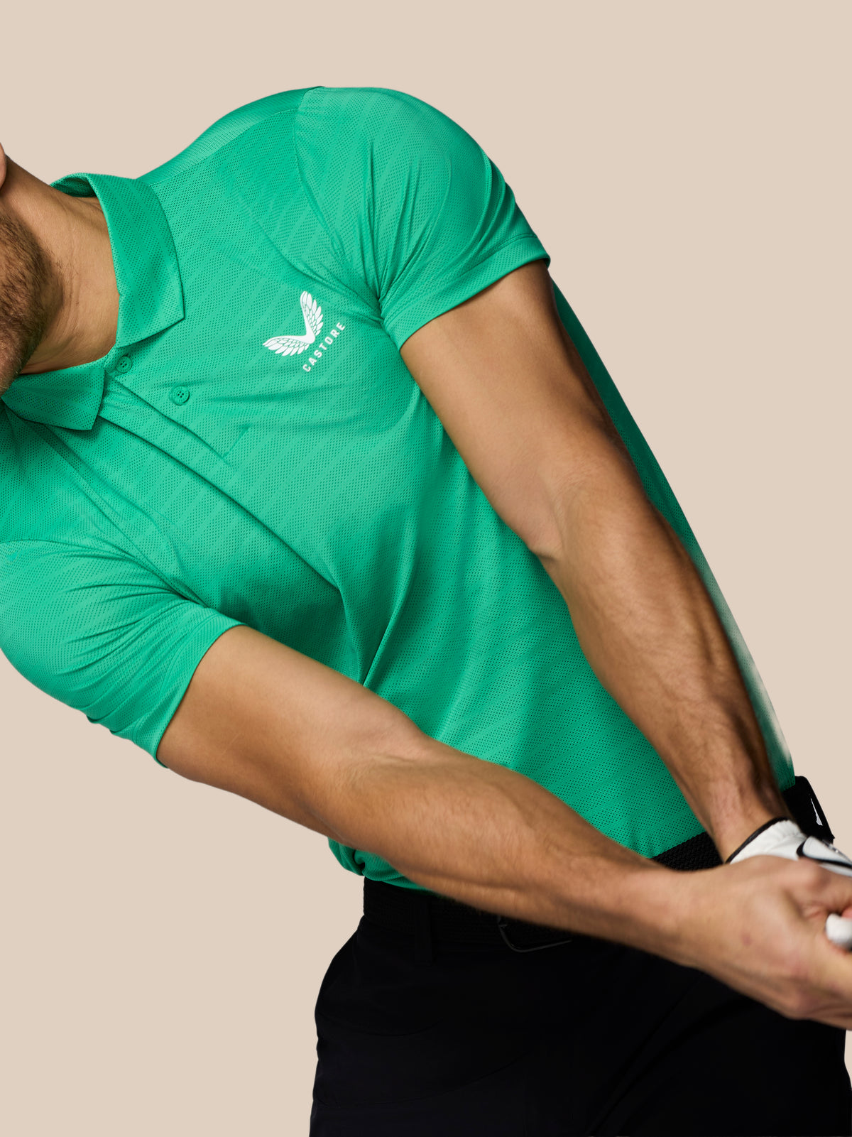 Men’s Golf Striped Short Sleeve Polo Top - Jade Green - Jade Green