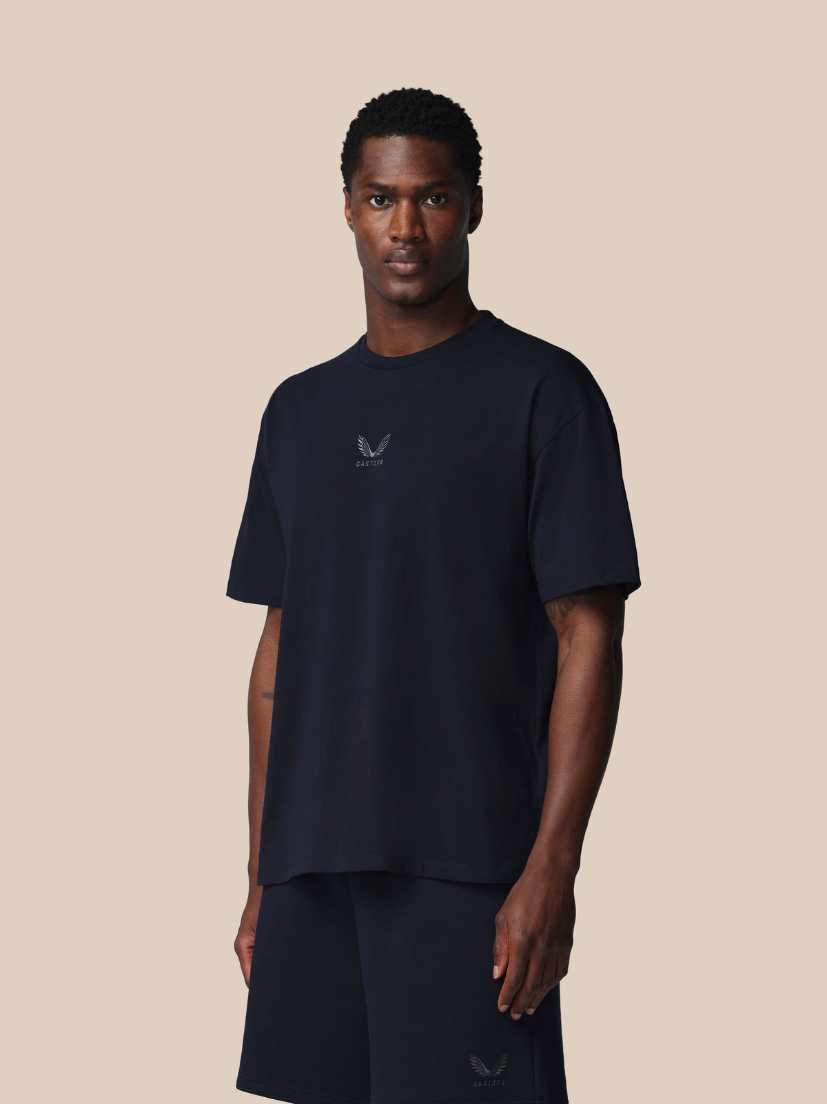 Herren Adapt Cotton Kurzarm-T-Shirt in loser Passform – Marineblau - Navy