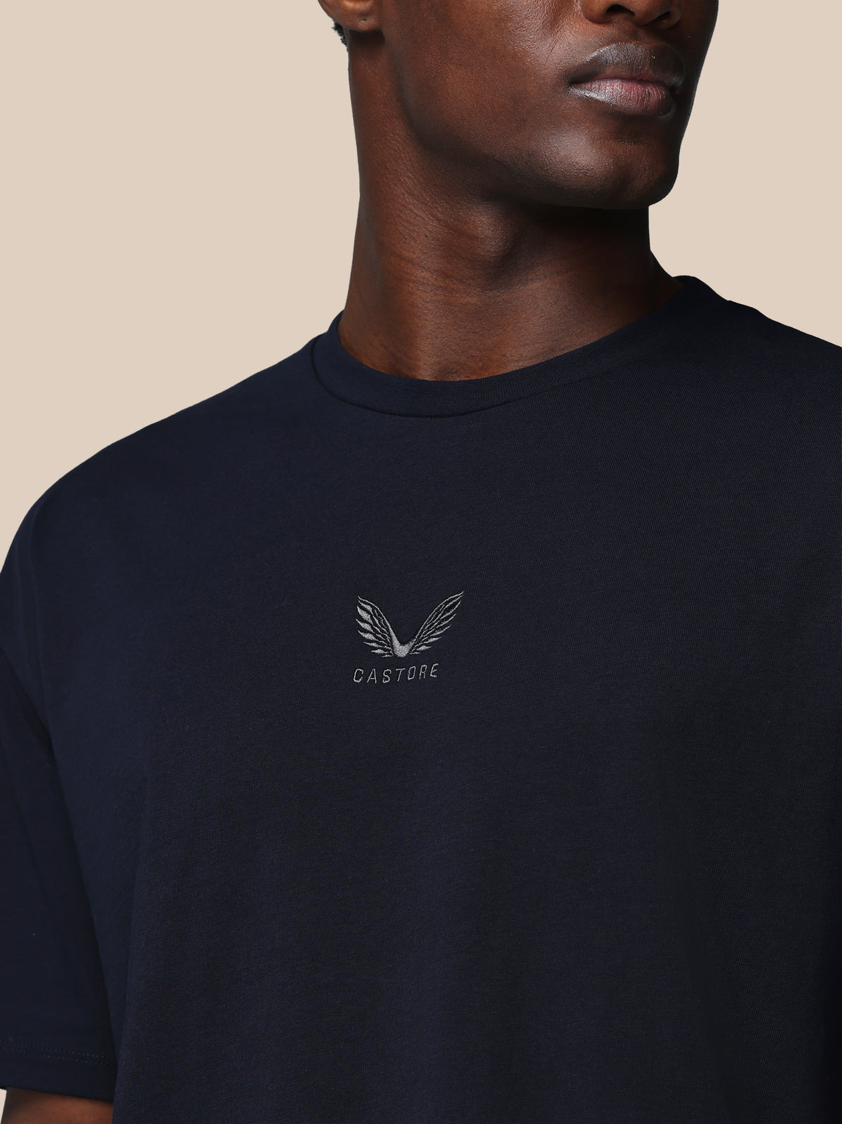 Herren Adapt Cotton Kurzarm-T-Shirt in loser Passform – Marineblau - Navy