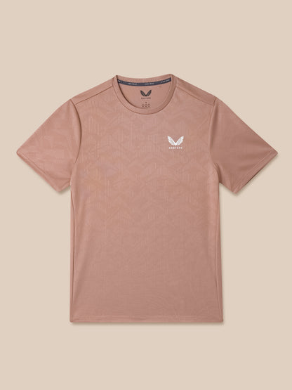 Brown t-shirt with a logo on a beige background