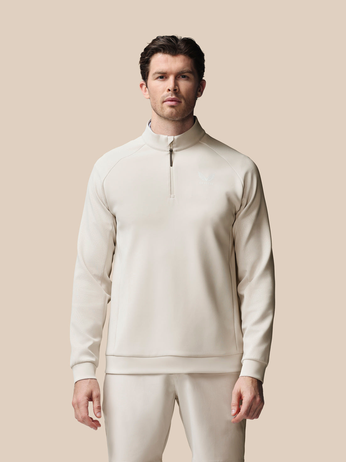 Men’s Golf Flex Debossed Quarter Zip Long Sleeve Top - Cream - Cream
