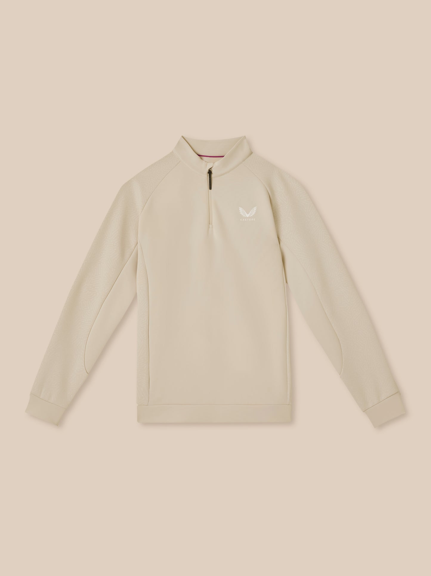 Beige half-zip sweatshirt on a beige background