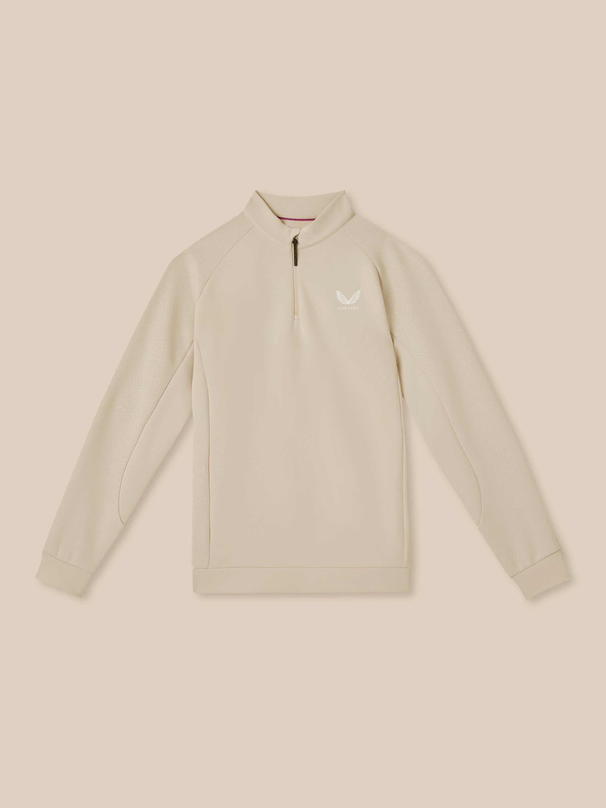 Beige half-zip sweatshirt on a beige background