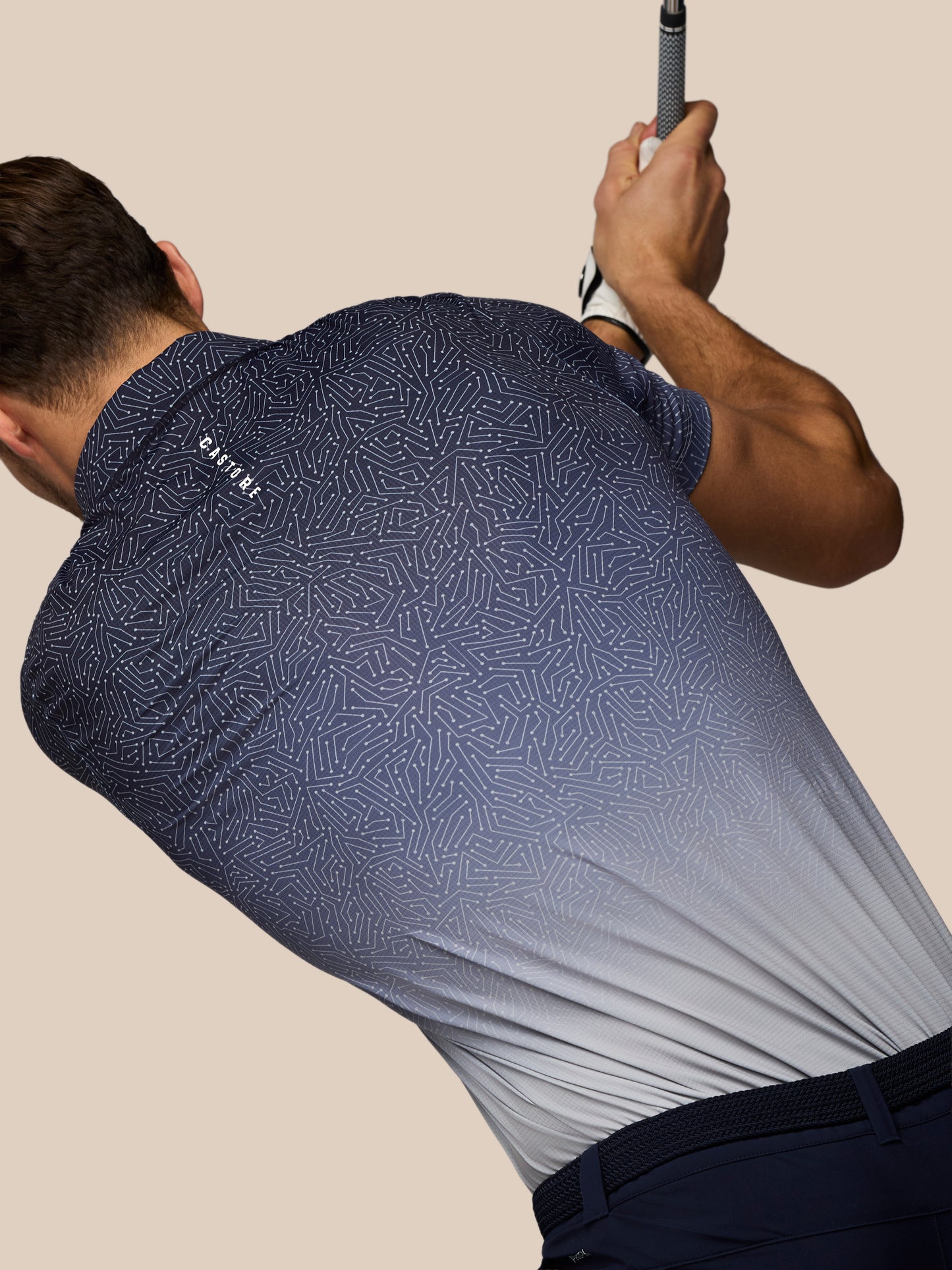 Men’s Golf Map Printed Short Sleeve Polo Top - Navy