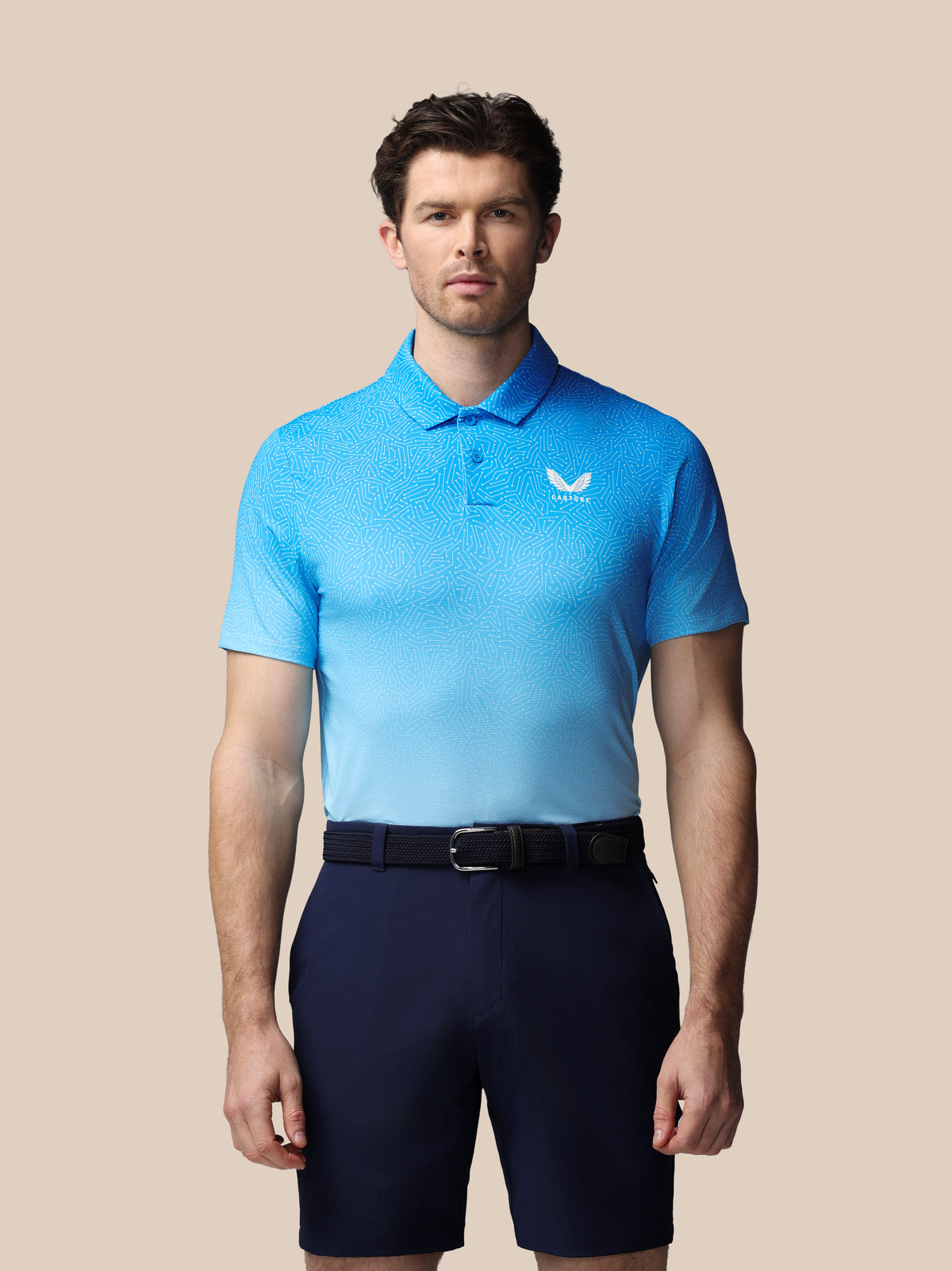 Herren Golf Kurzarm-Poloshirt mit Kartenprint – Blau - Blue