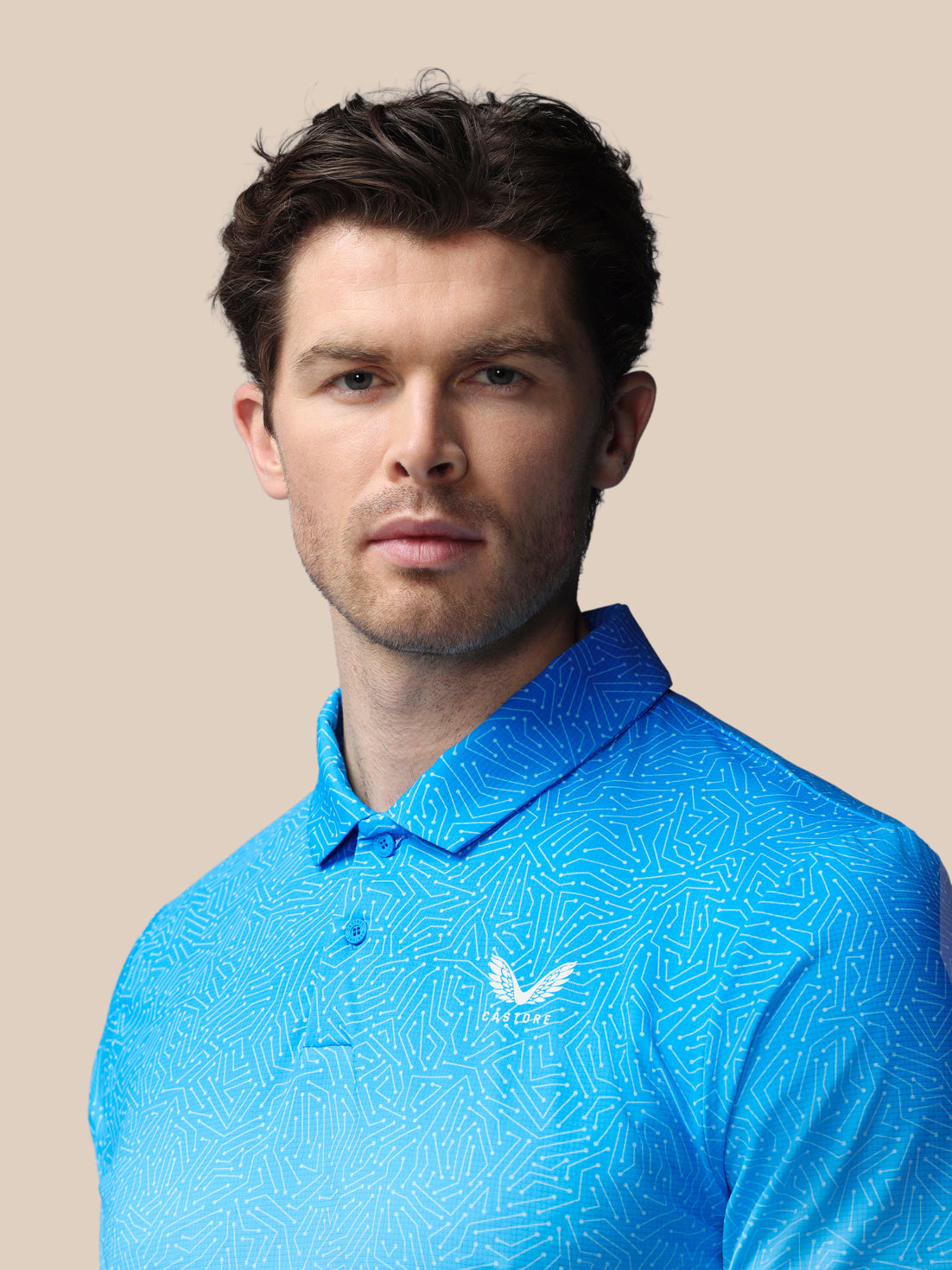 Herren Golf Kurzarm-Poloshirt mit Kartenprint – Blau - Blue