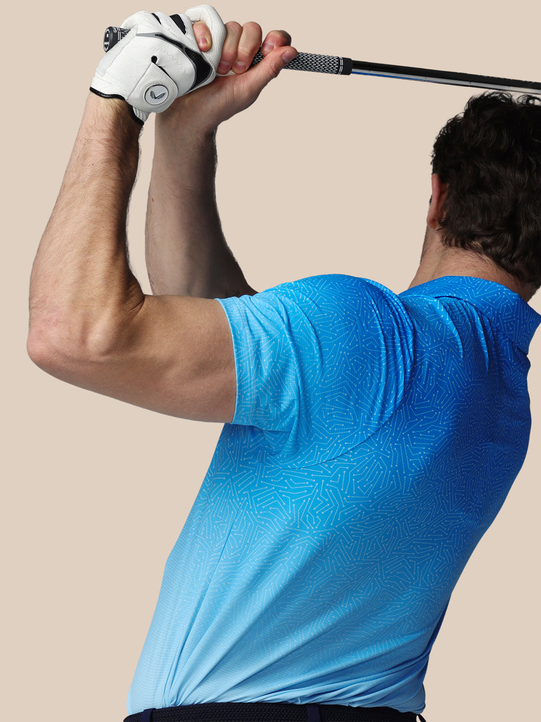 Herren Golf Kurzarm-Poloshirt mit Kartenprint – Blau - Blue