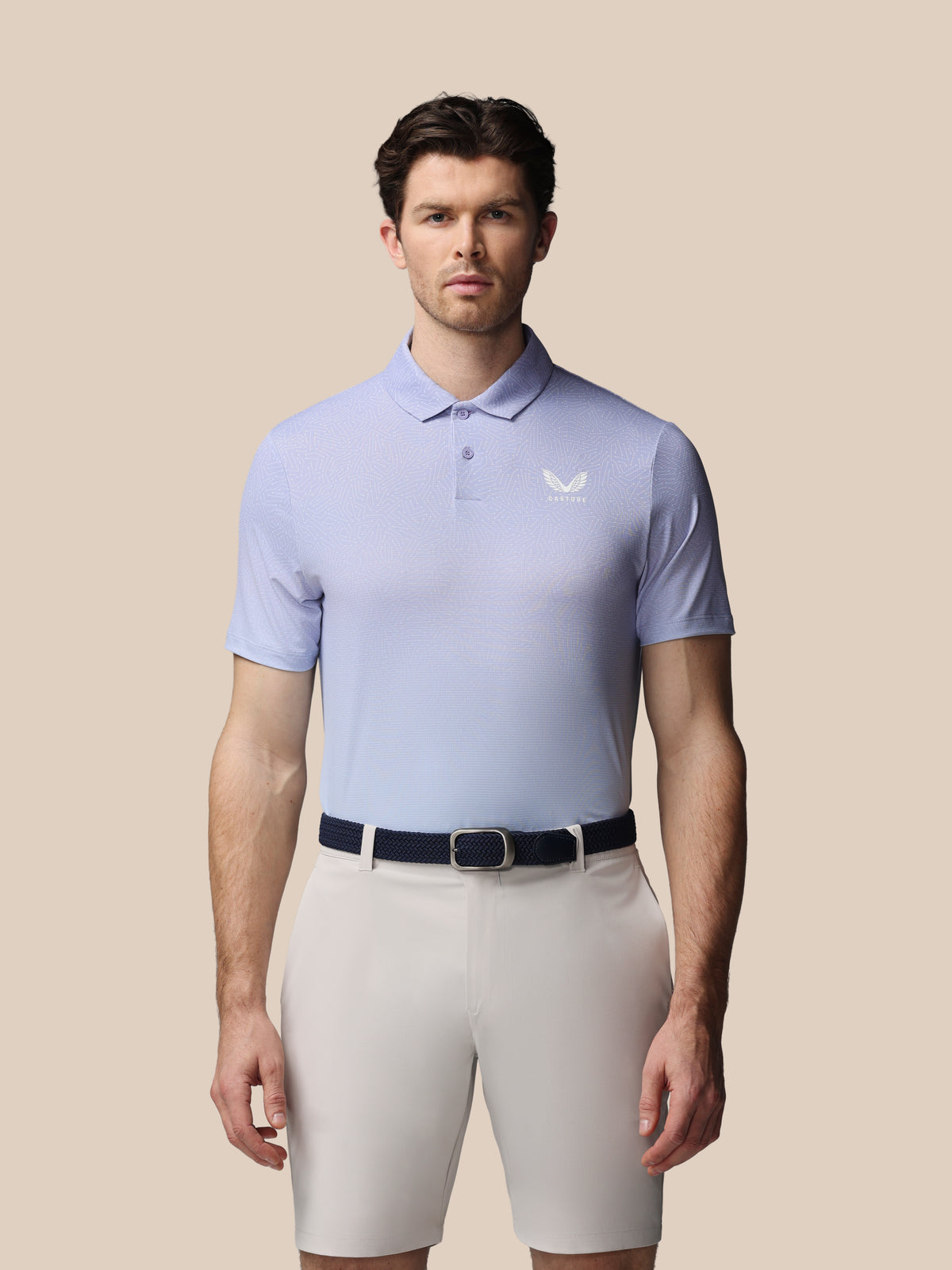 Men's Golf Map Printed Short Sleeve Polo - Lavender - Lavender