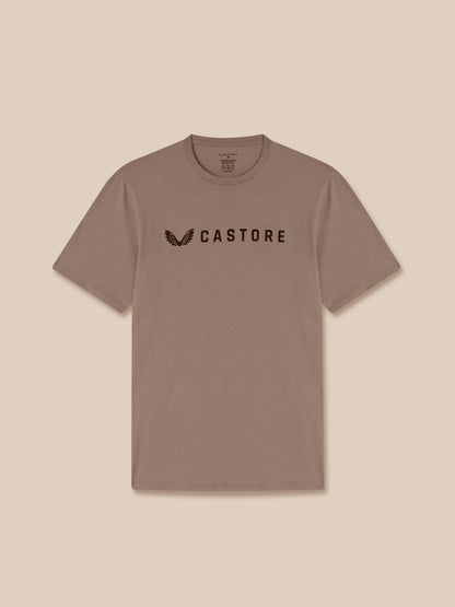 Brown t-shirt with 'CASTORE' logo on a beige background