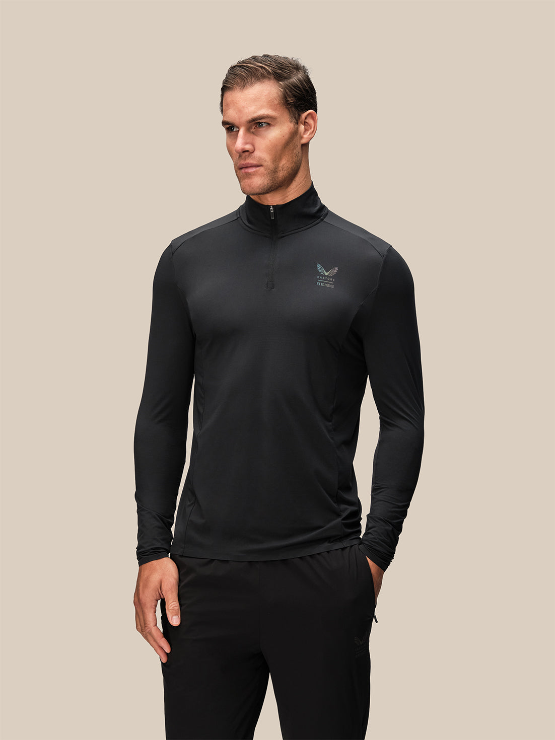 Men's Reiss x Castore Long Sleeve Quarter Zip Top - Black