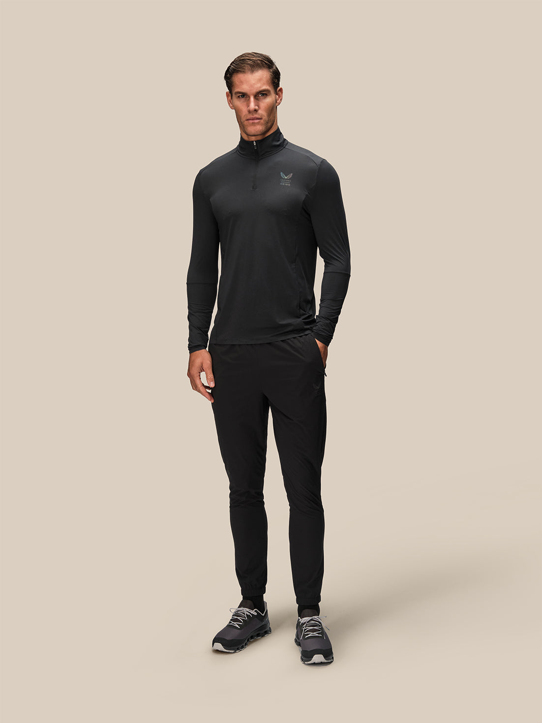 Men's Reiss x Castore Long Sleeve Quarter Zip Top - Black - Black