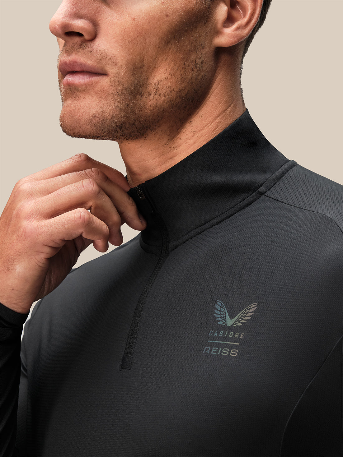 Men's Reiss x Castore Long Sleeve Quarter Zip Top - Black - Black