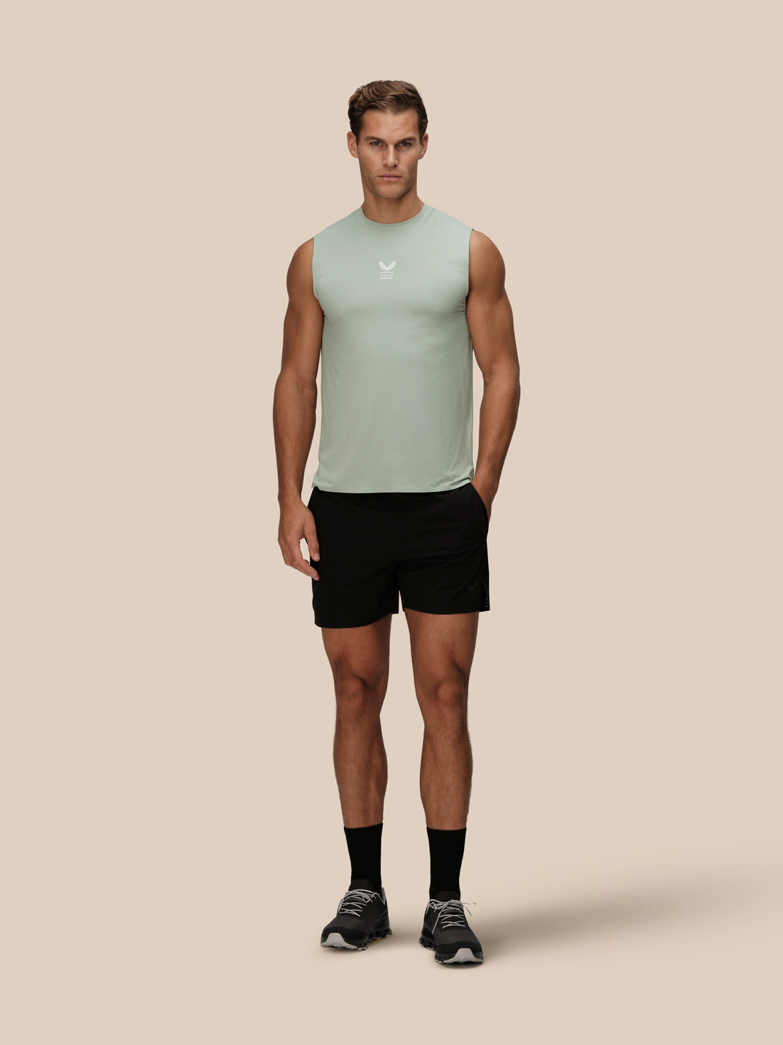 Men's Reiss x Castore Performance Graphic Vest - Sage Green - Sage Green