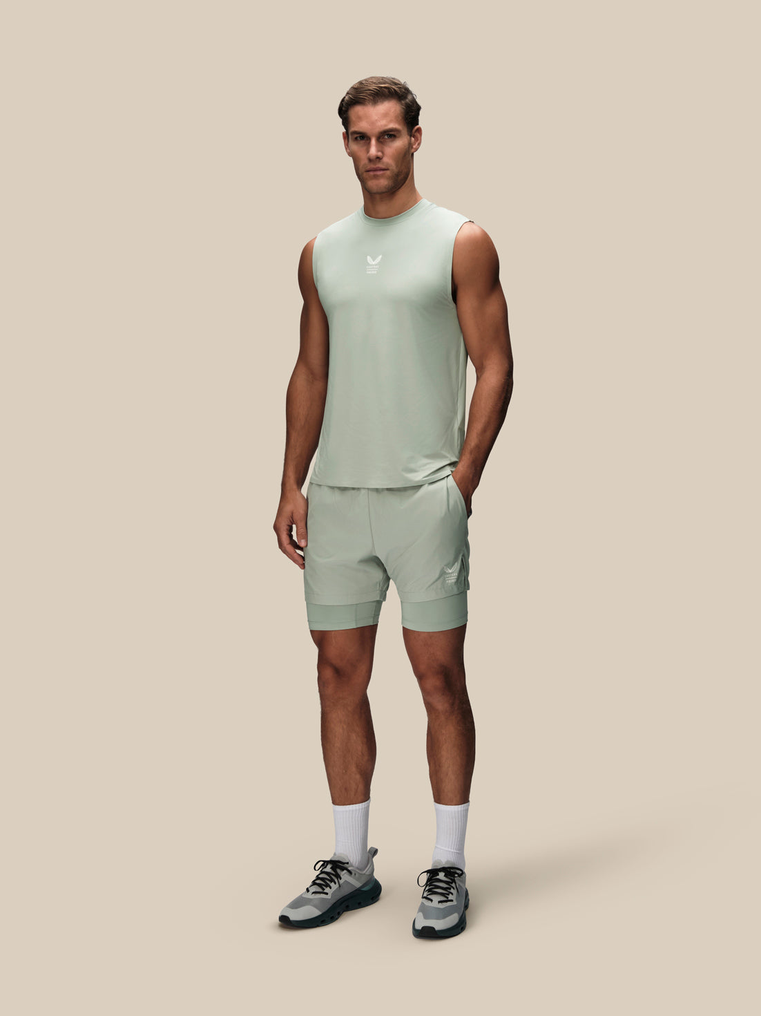 Men's Reiss x Castore 2-In-1 Graphic Shorts - Sage Green - Sage