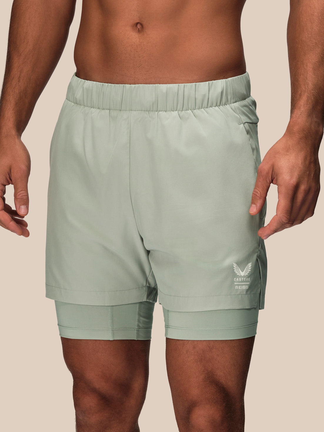 Men's Reiss x Castore 2-In-1 Graphic Shorts - Sage Green - Sage