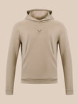 Dustwood colored Reiss Flex hoodie shown from the front with hood and small chest logo
