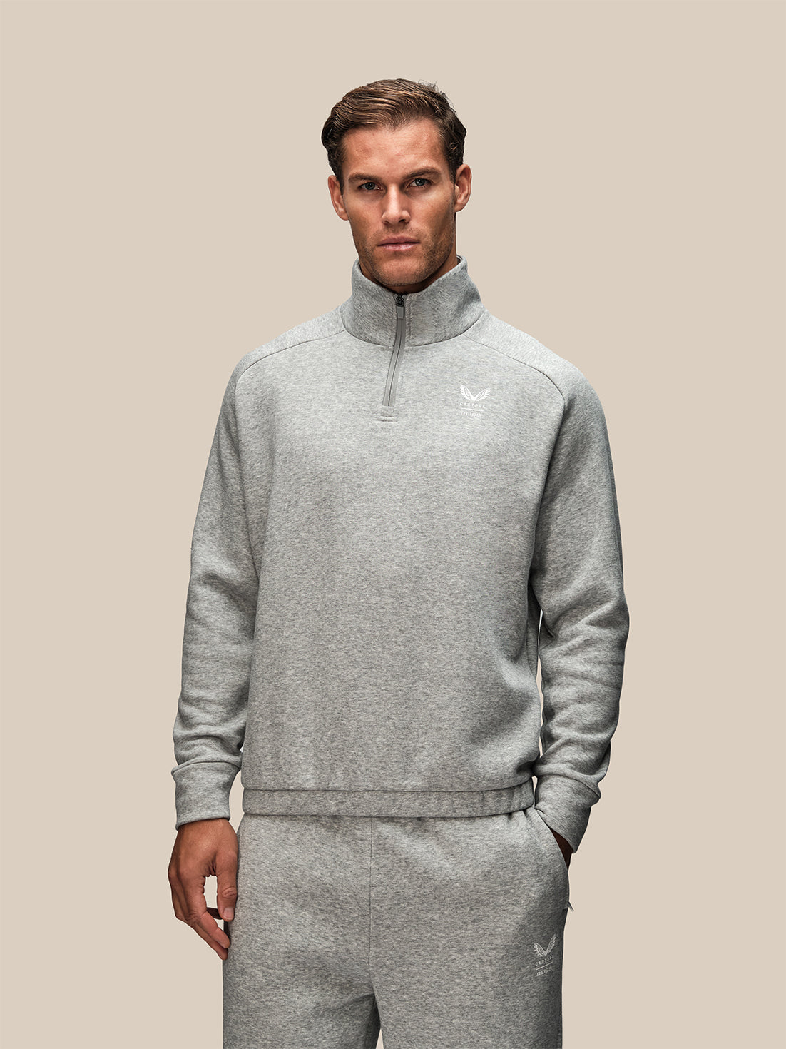Men's Reiss x Castore Oversized 1/4 Zip Sweatshirt - Light Grey