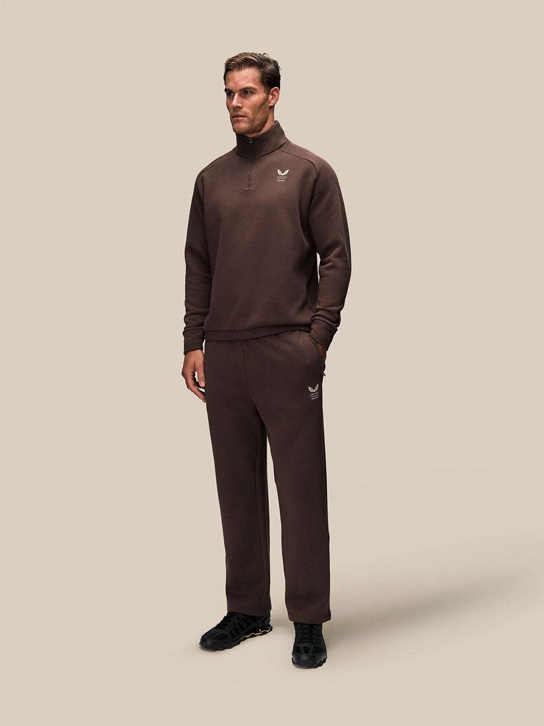 Men's Reiss x Castore Oversized 1/4 Zip Sweatshirt - Brown - Brown