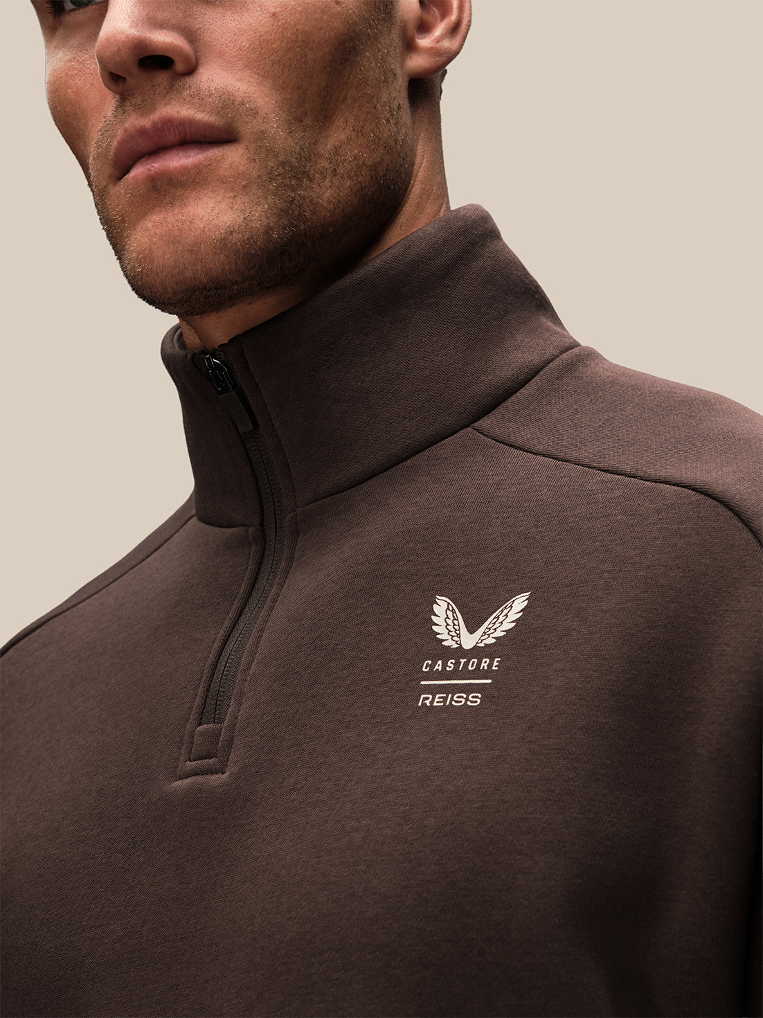 Men's Reiss x Castore Oversized 1/4 Zip Sweatshirt - Brown - Brown